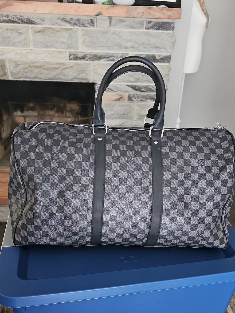Luxury Checkered Black Travel Duffel Bag